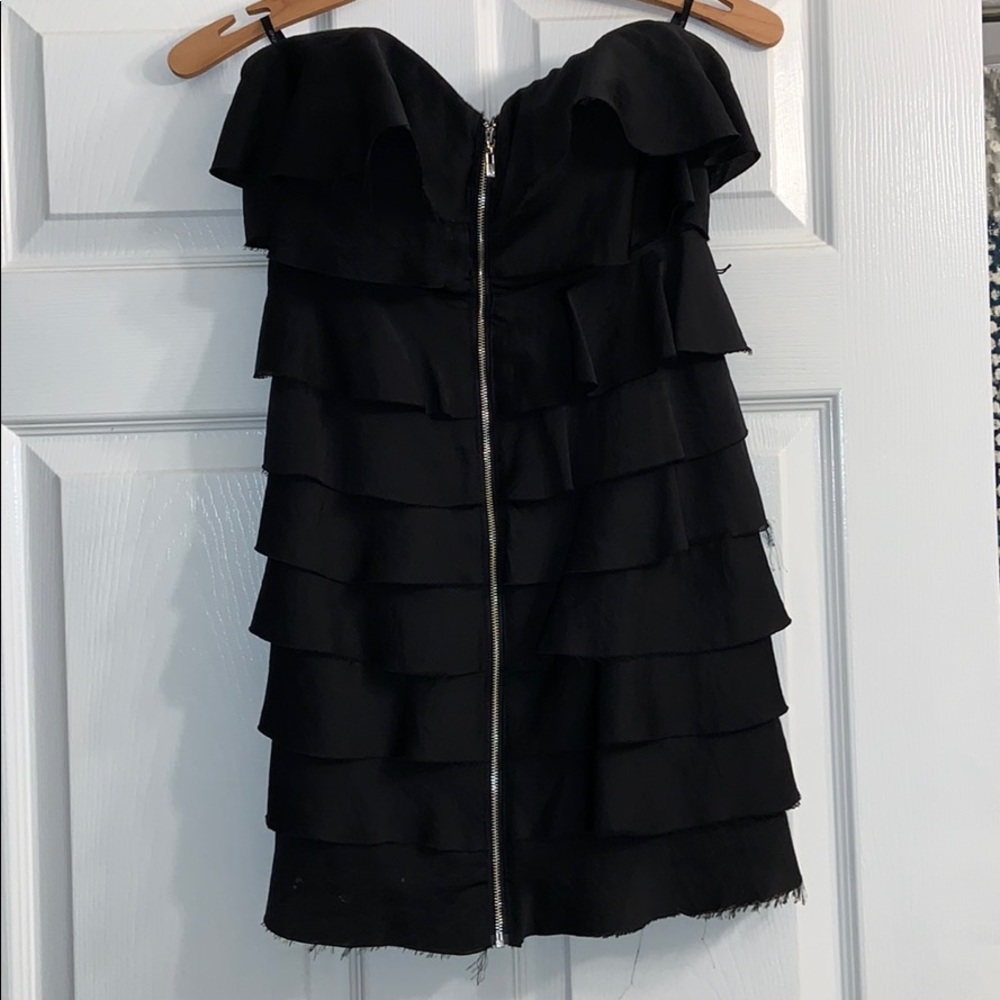 Bebe XS strapless black ruffle dress